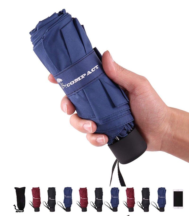 SY COMPACT Travel Umbrella - Lightweight Portable Compact Mini Compact Umbrellas, Travel Essentials (Blue) - Image 1